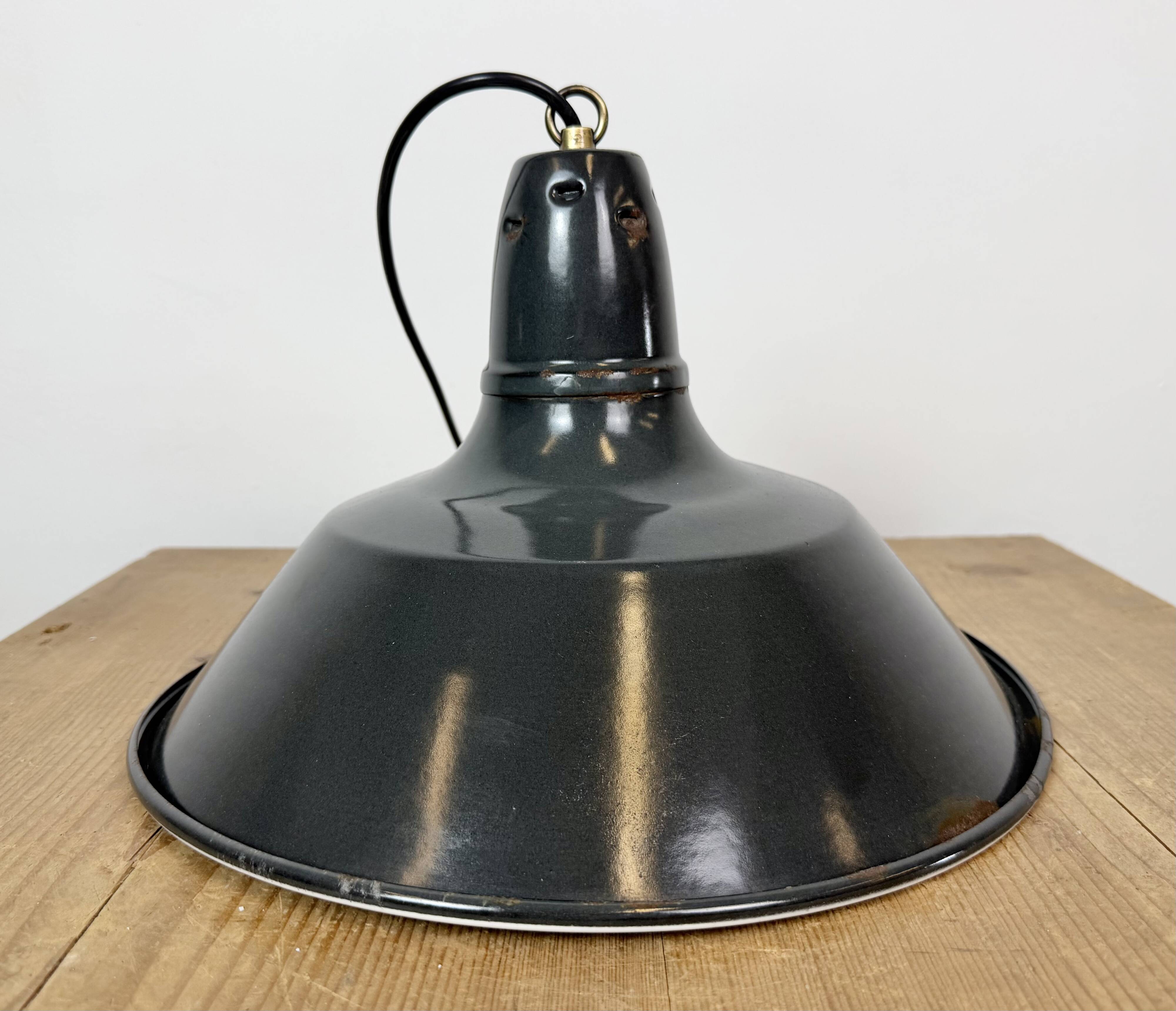 Industrial French Black Enamel Factory Pendant Lamp, 1960s