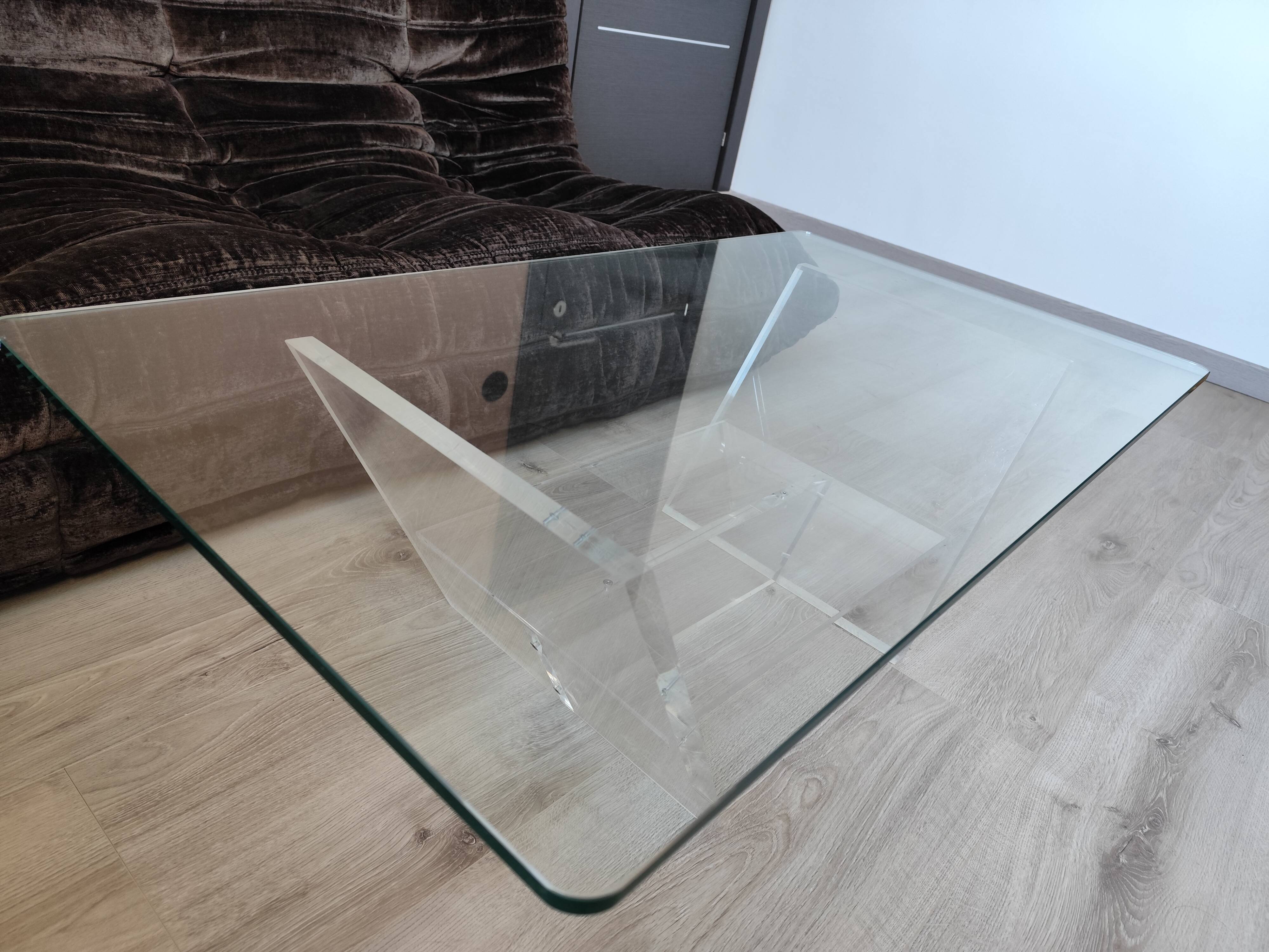 Vintage David LANGE glass & altuglas coffee table circa 1970
