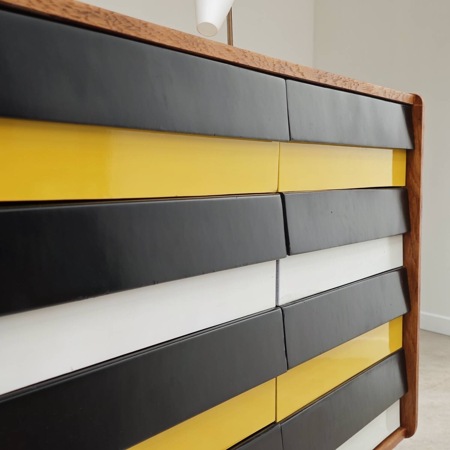 U453 yellow 8-drawer wooden sideboard by Jiri Jiroutek for Interier Praha 1960