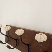 Wall-mounted coat rack wood hook cast iron and ceramic - handmade