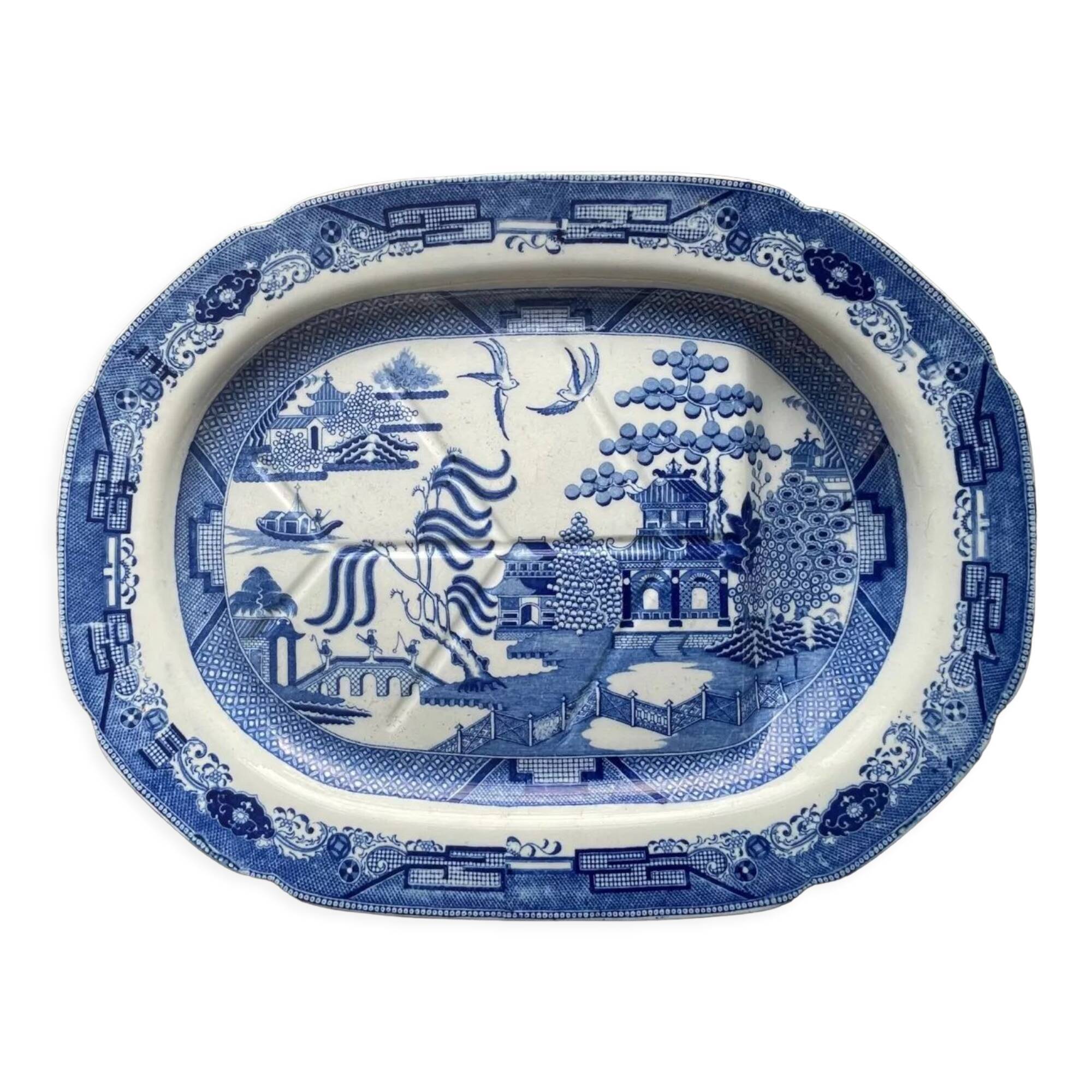 Plat de transfert anglais du XIXème siècle Saule Bleu