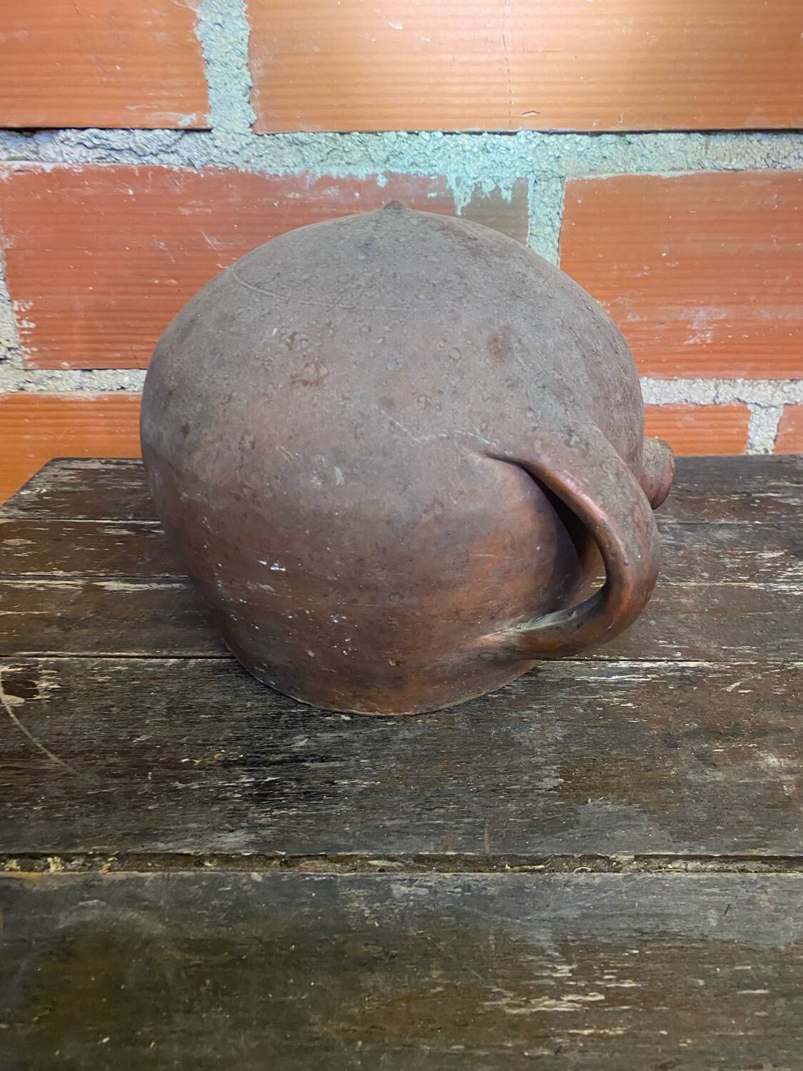 Ancient Glazed Stoneware Cruché with Double Handle, 19th Century Vintage