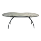 Table, bureau en aluminium brossé et verre formant "rognon" par Bernard Dequet