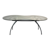 BERNARD DEQUET, brushed aluminium desk table and "kidney" glass, design