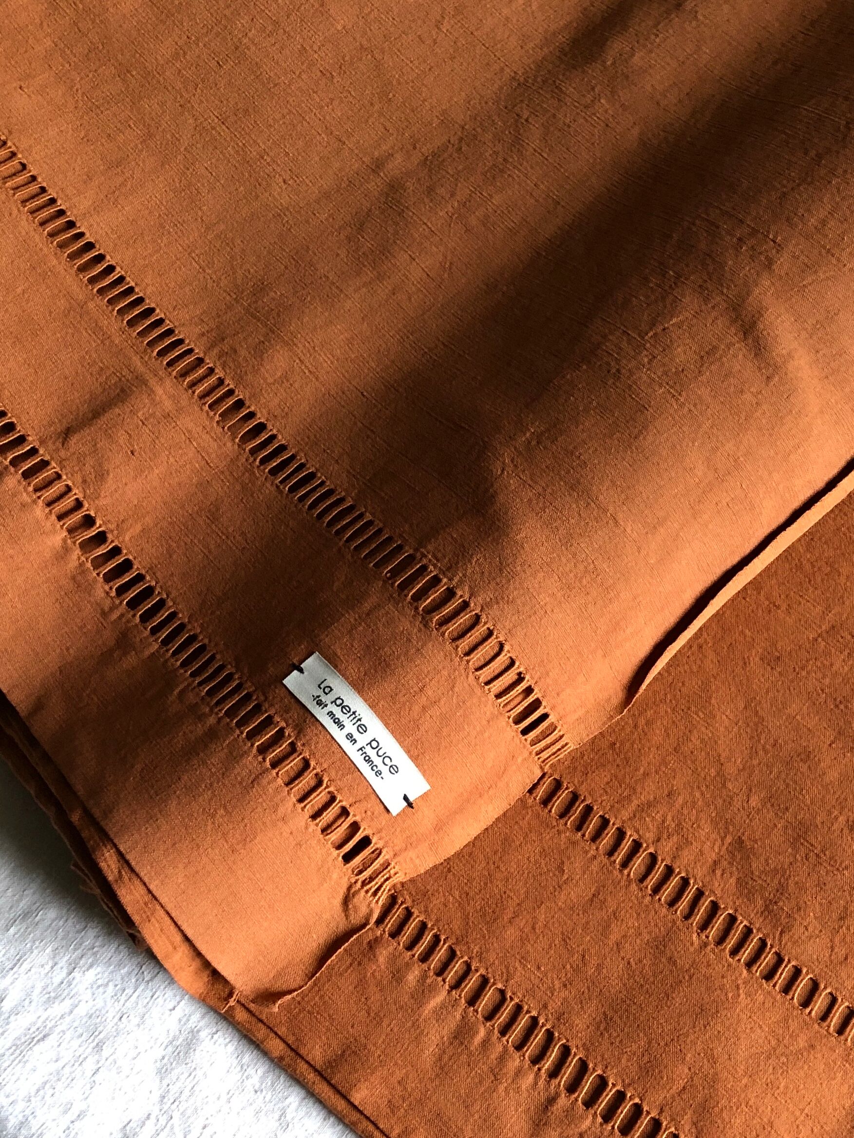 Antique linen and cotton towel dyed terracotta