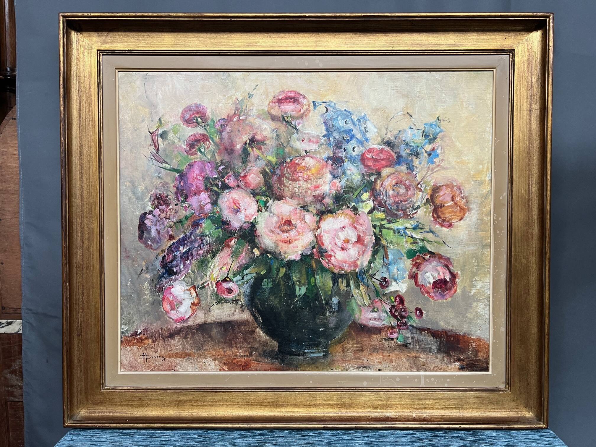Mr. Sévéry (1895-1987). Painting "Bouquet of flowers in a vase". Impressionism.