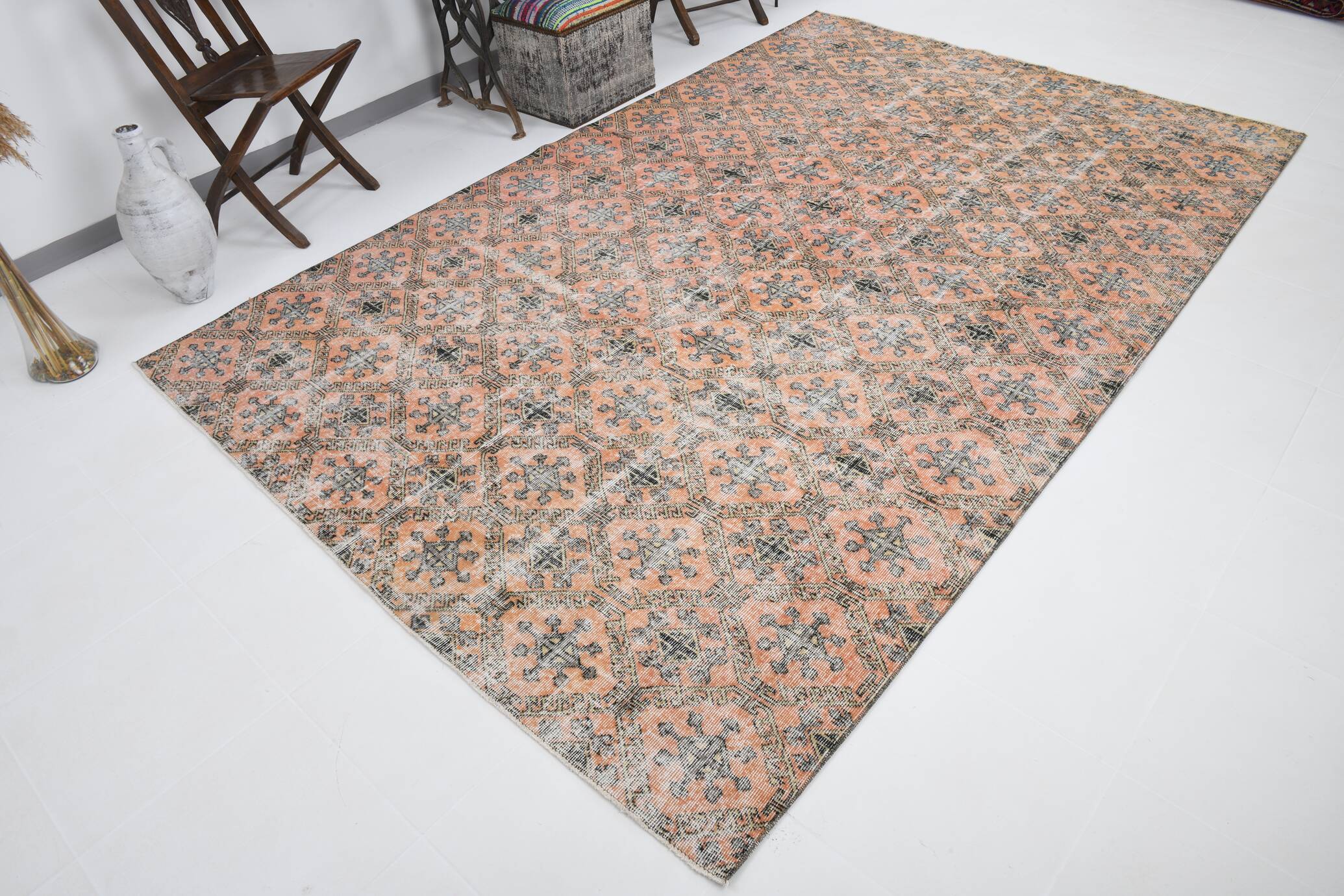 7x10 Pumpink Orange & Black Persian Rug, 208x316Cm