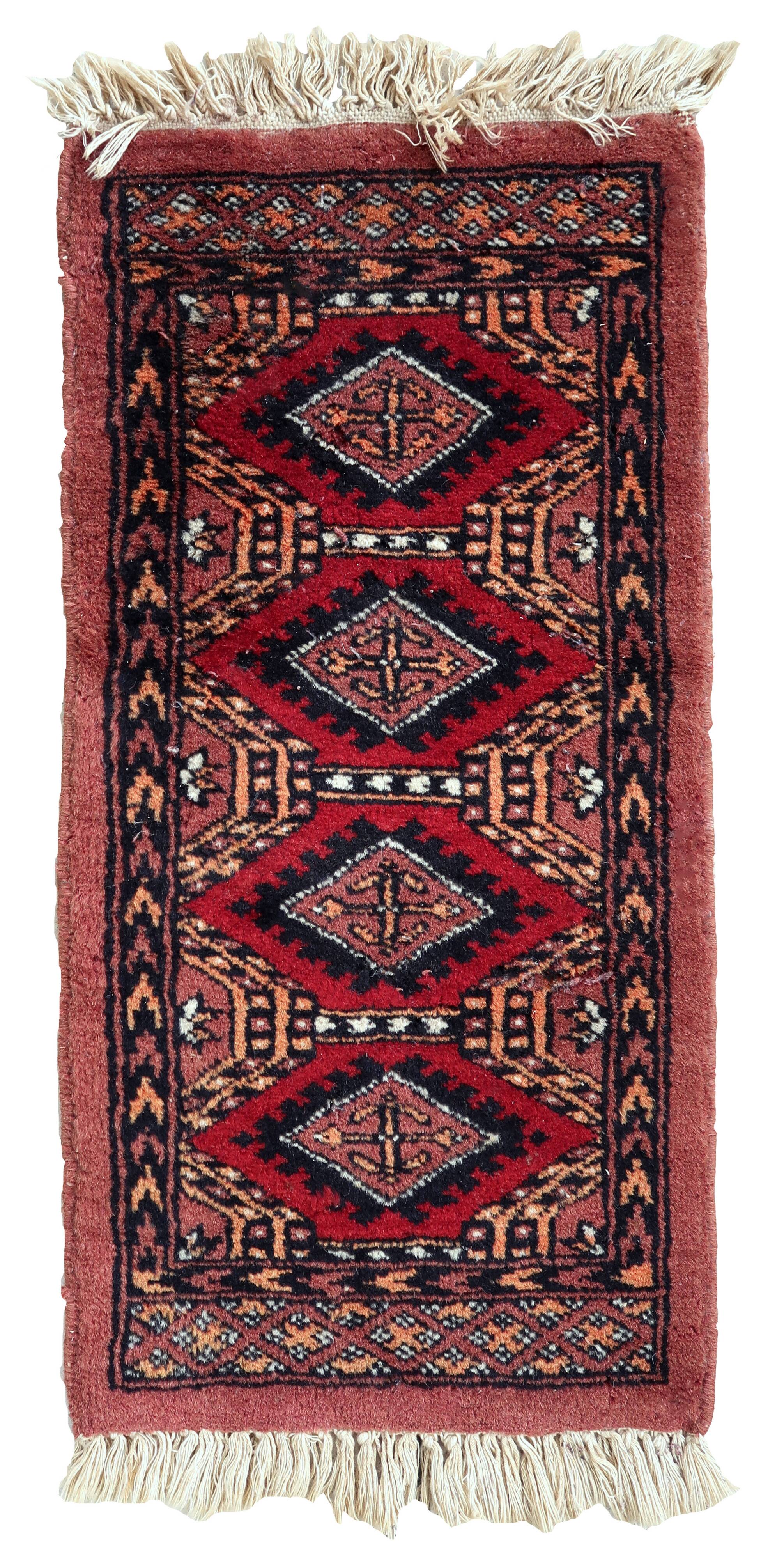 Tapis vintage pakistanais Ersari fait main en laine – 33 x 66 cm – 1970s