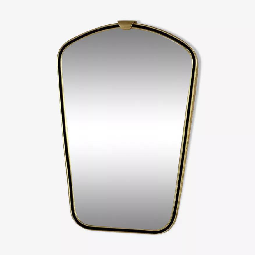Rear view mirror and free form from the 60s brass frame highlighted with black