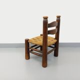 Vintage Charles Dudouyt Brutalist Low Chair in Wood and Straw