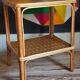Table desserte d'appoint en bois et rotin années 50