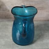Blue cracked glass pitcher