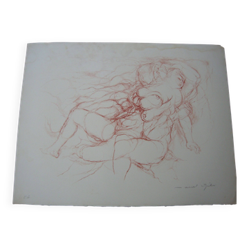 GILI Marcel - Lithographie originale "Femme nue" 50x65cm
