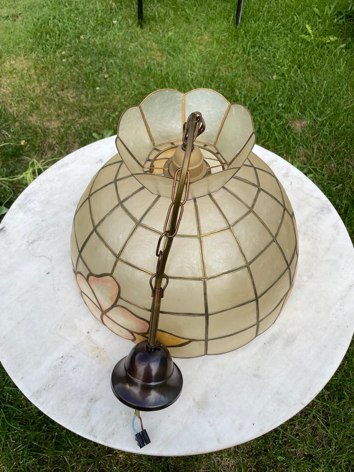 Vintage mother-of-pearl and brass pendant light 1970