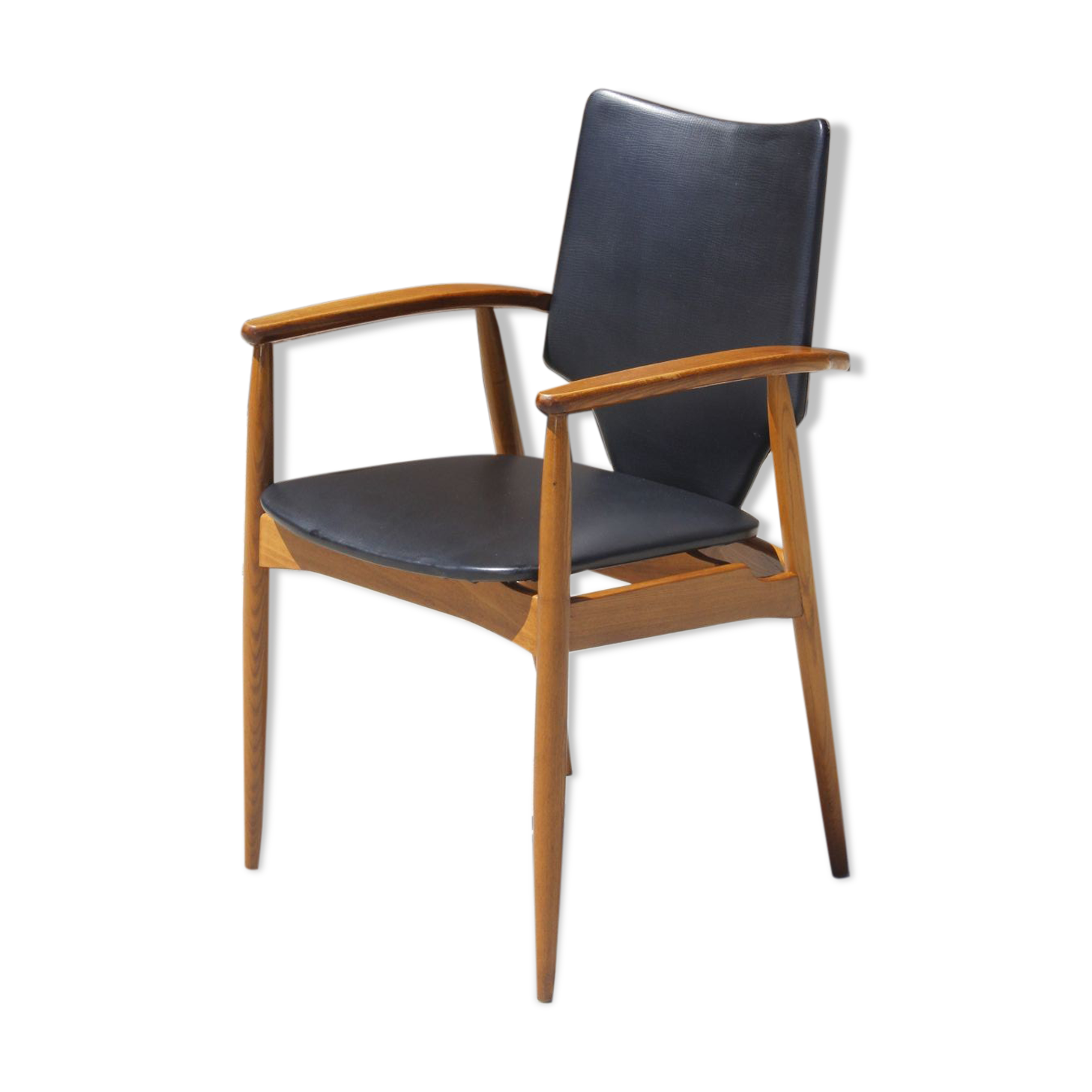 Vintage Scandinavian teak & skaï armchair, Denmark circa 1950