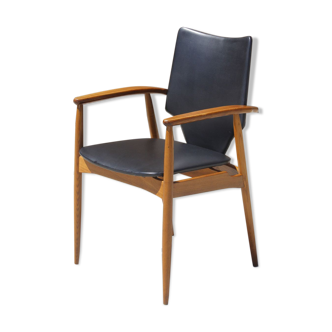 Vintage Scandinavian teak & skaï armchair, Denmark circa 1950