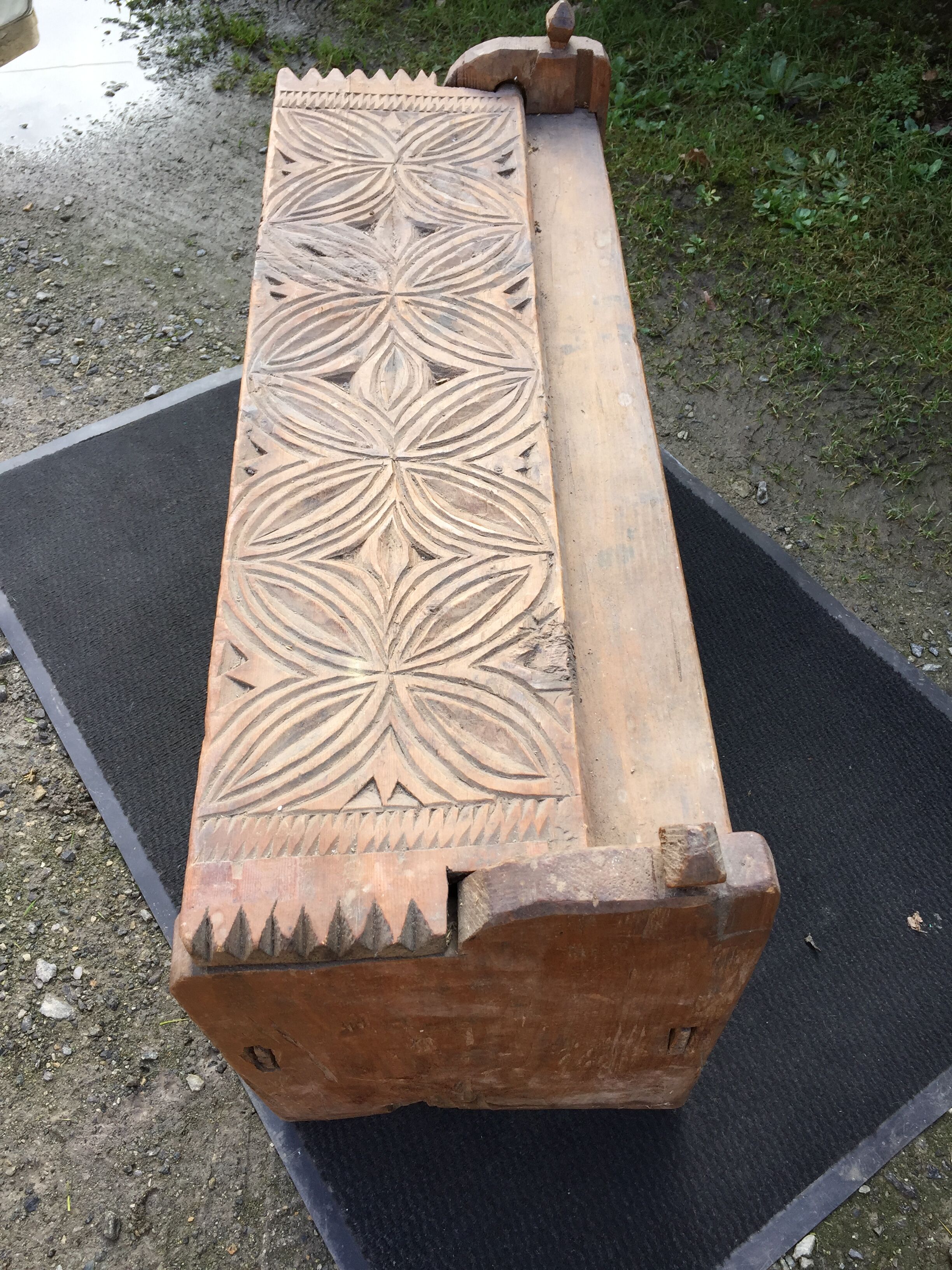 Ancient brutalist chest carved wind rose