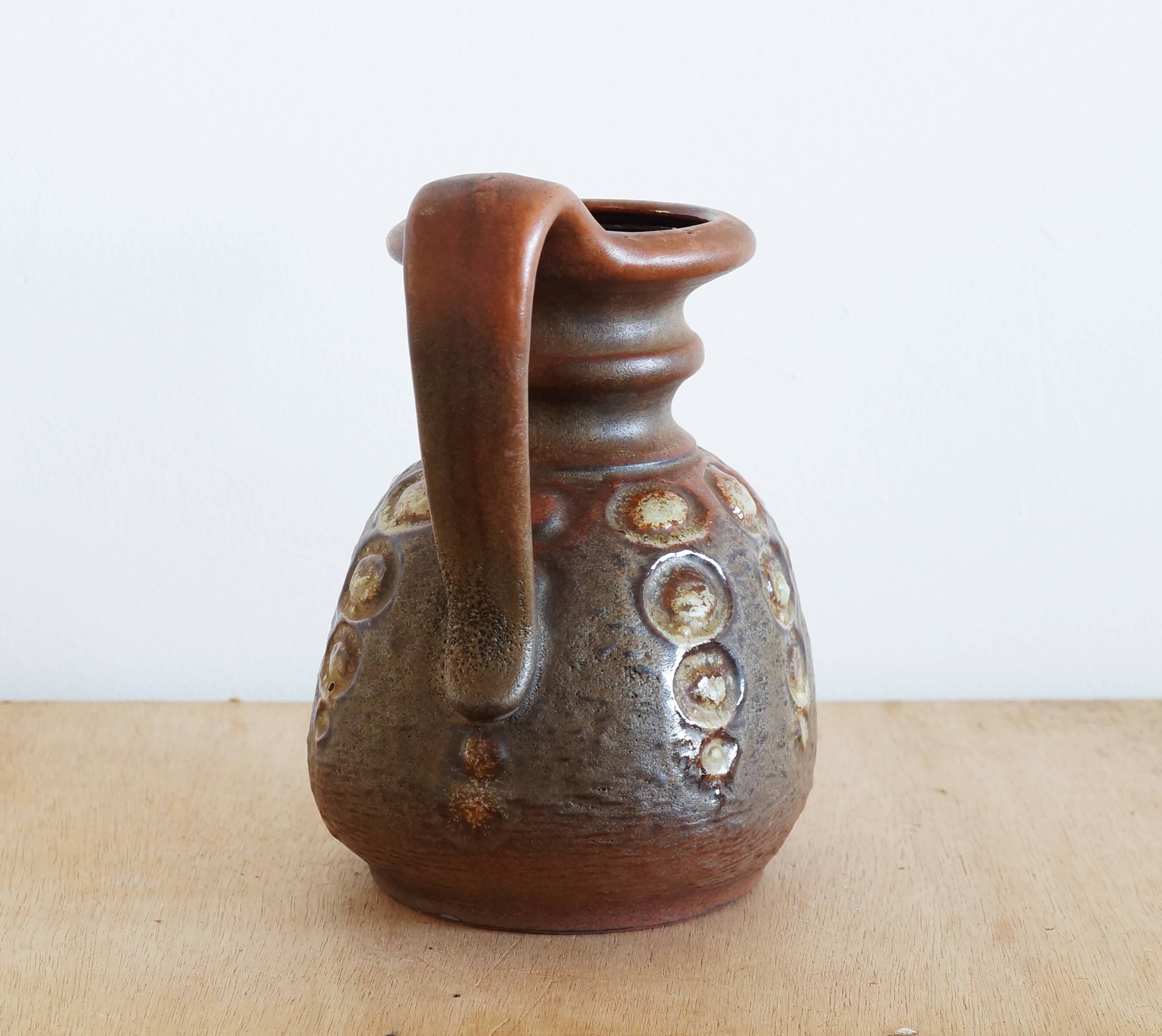 Brown ceramic vase with handle, 1970s, Austria