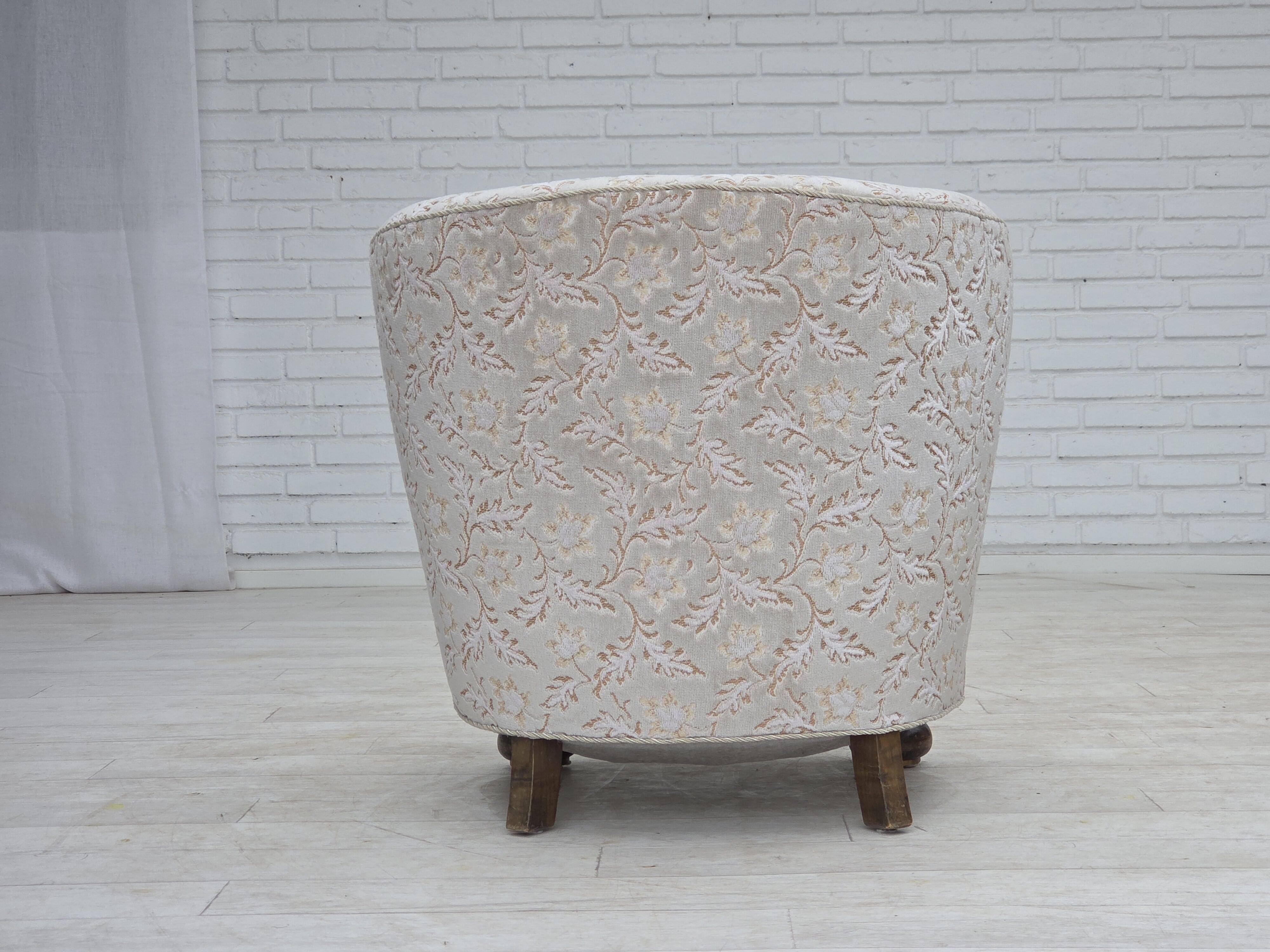 1970s, Danish curved armchair, original light green/gray furniture velour.
