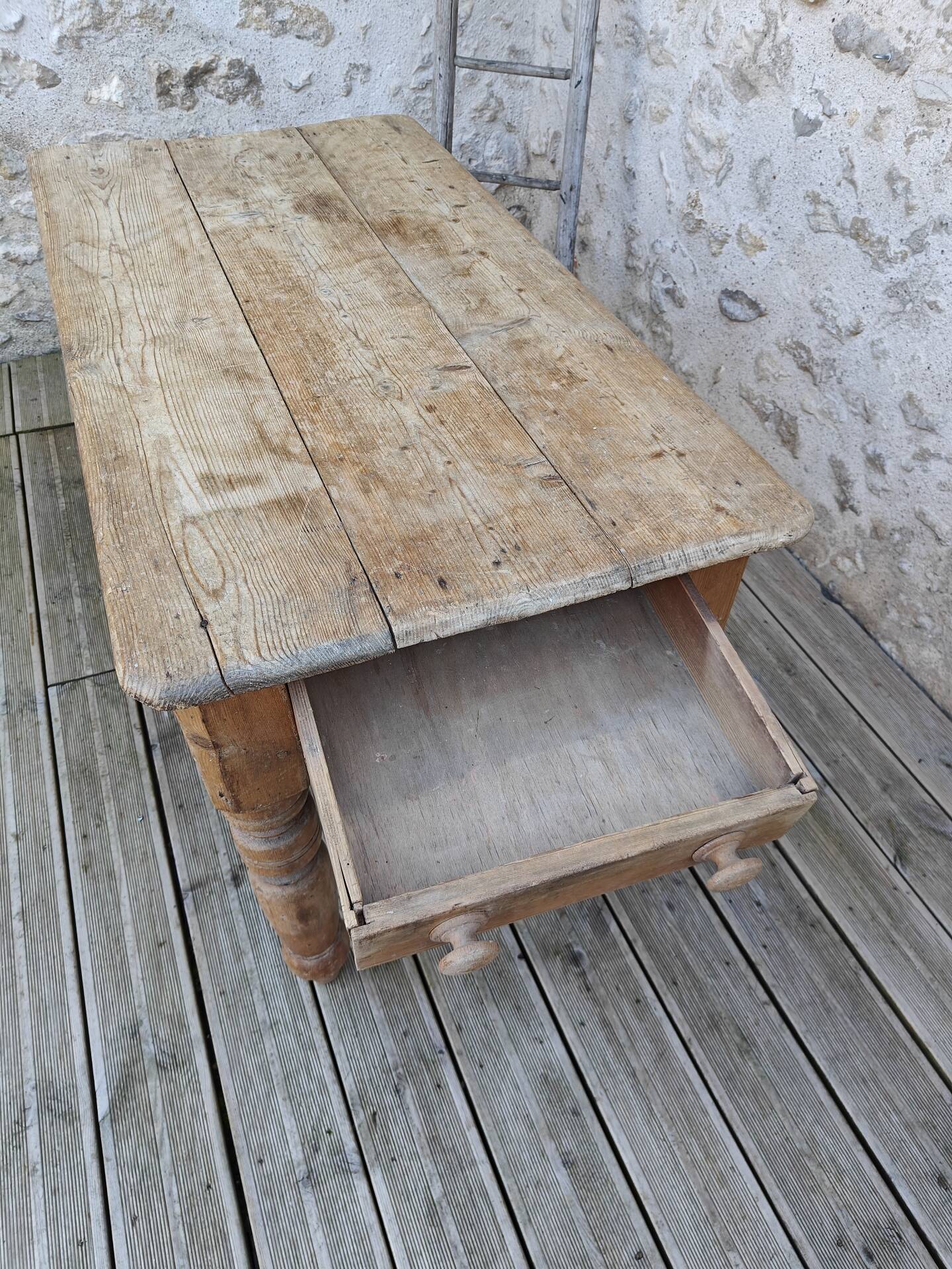 Small antique farmhouse table in solid pine.