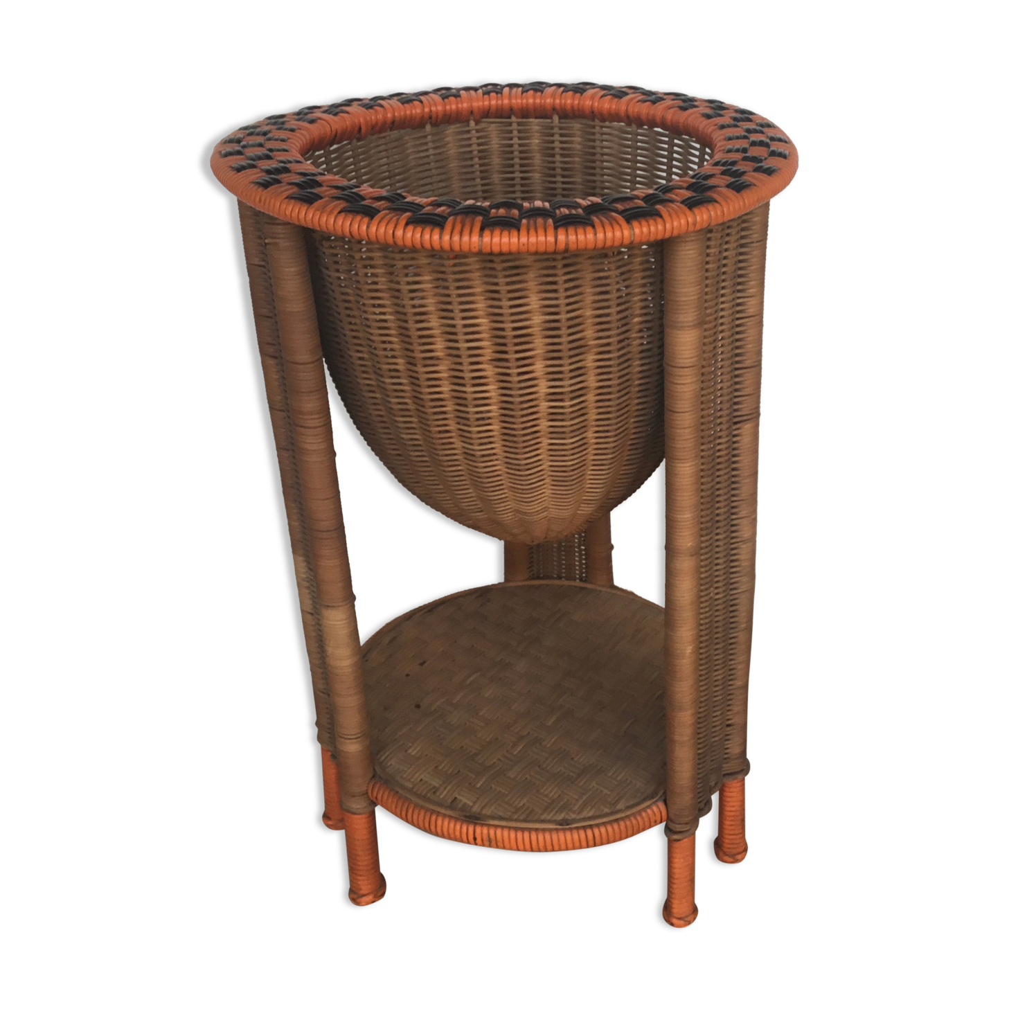 Rattan tripod sewing basket 1960