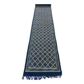 Tapis couloir bleu tissé mains en laine naturelle