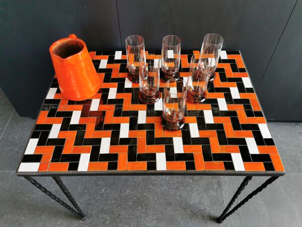 Table basse rectangulaire mosaique vintage circa 1970