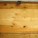 Old-curved wooden trunk - burlap