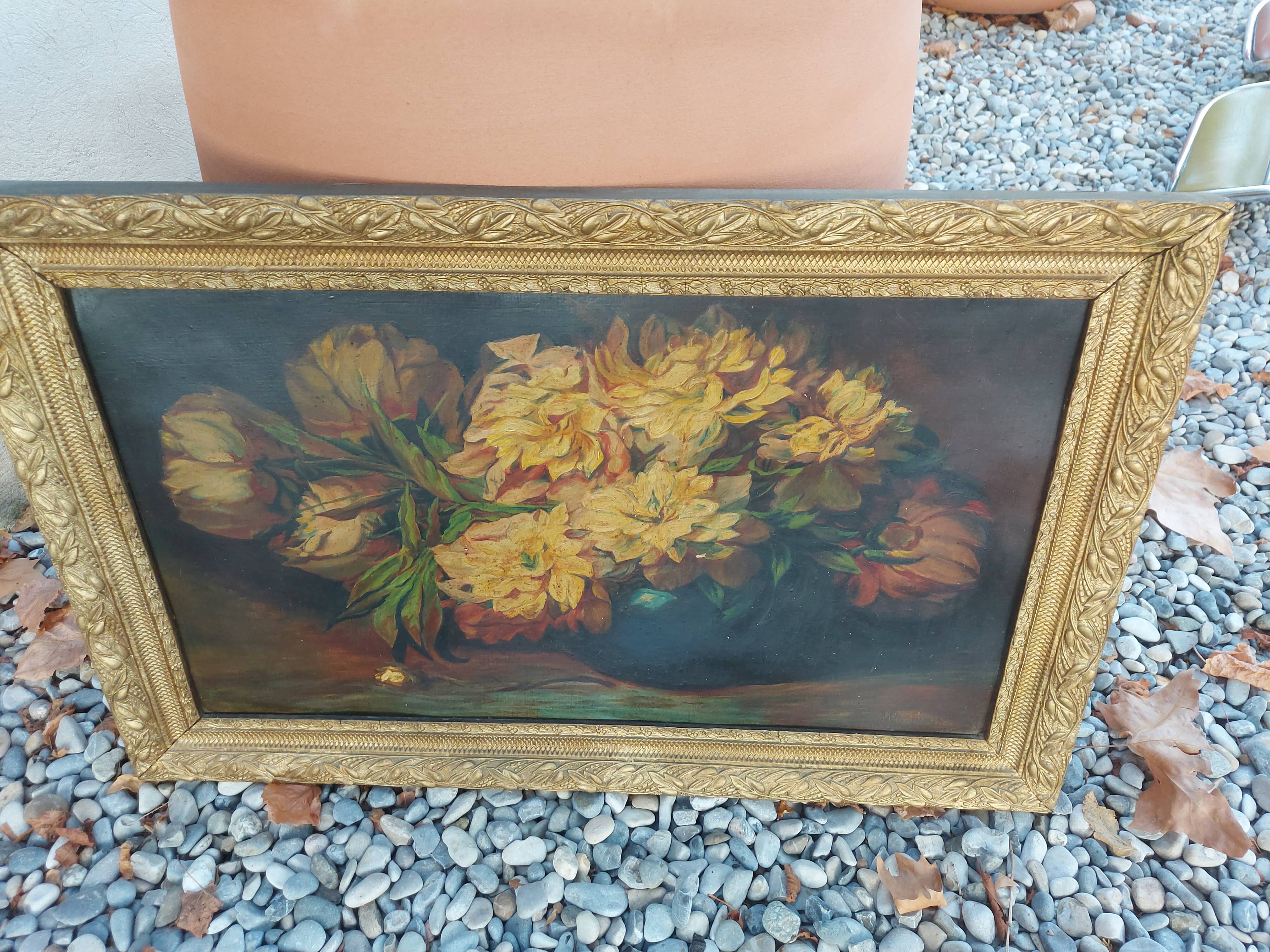 Painting, painting, oil on cardboard bouquet of flowers