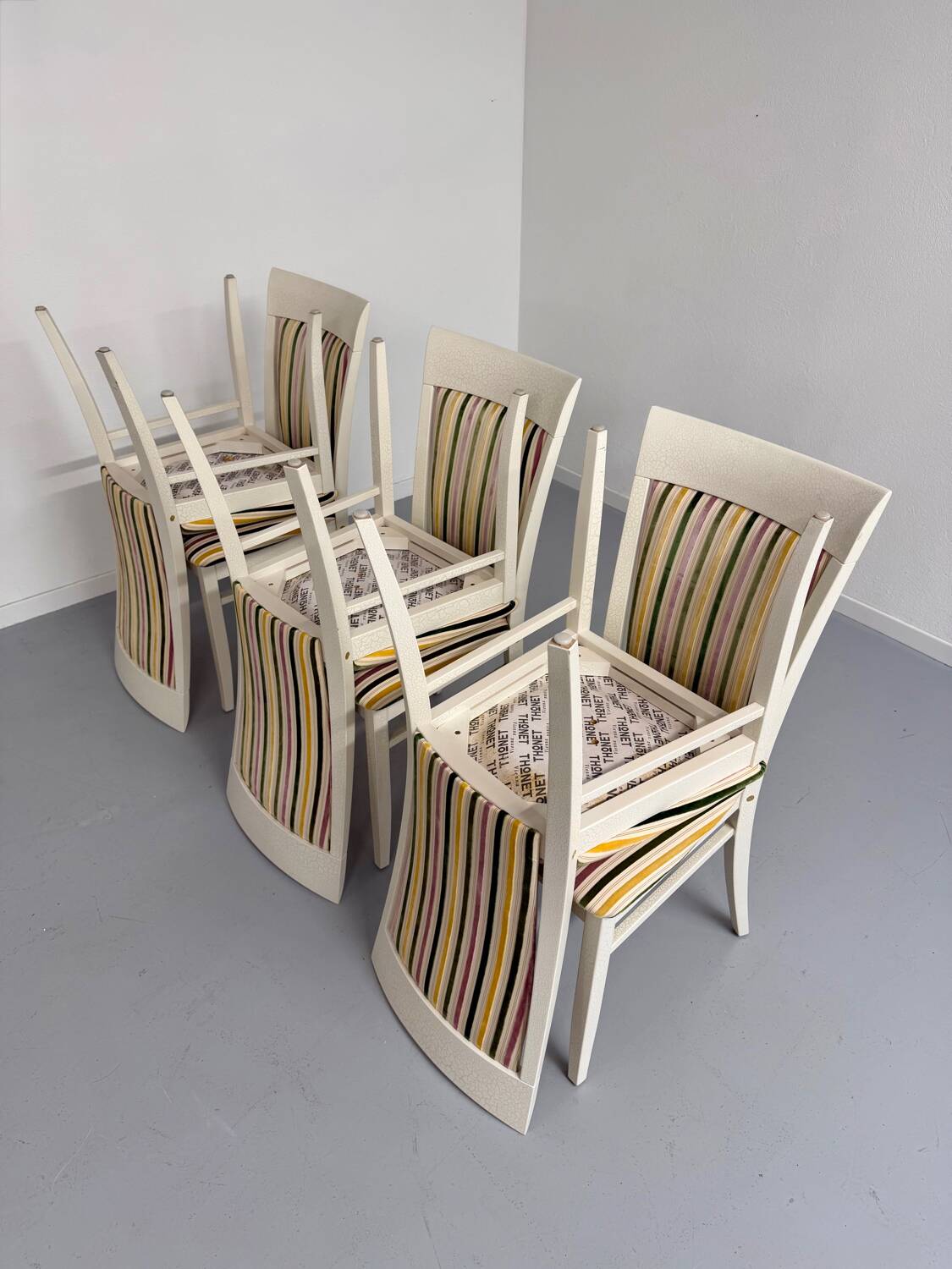 6 thonet gebruder designer chairs with crackle lacquer finish, 1980s vintage