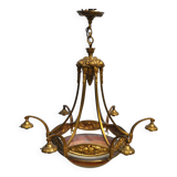 Muller frères Art Deco Chandelier - Bronze & Glass Paste - 1930s