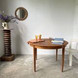 Scandinavian round teak table with extension