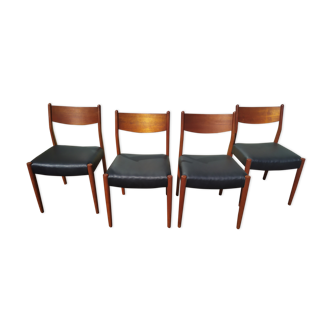 Set of 4 Scandinavian chairs teak black leather