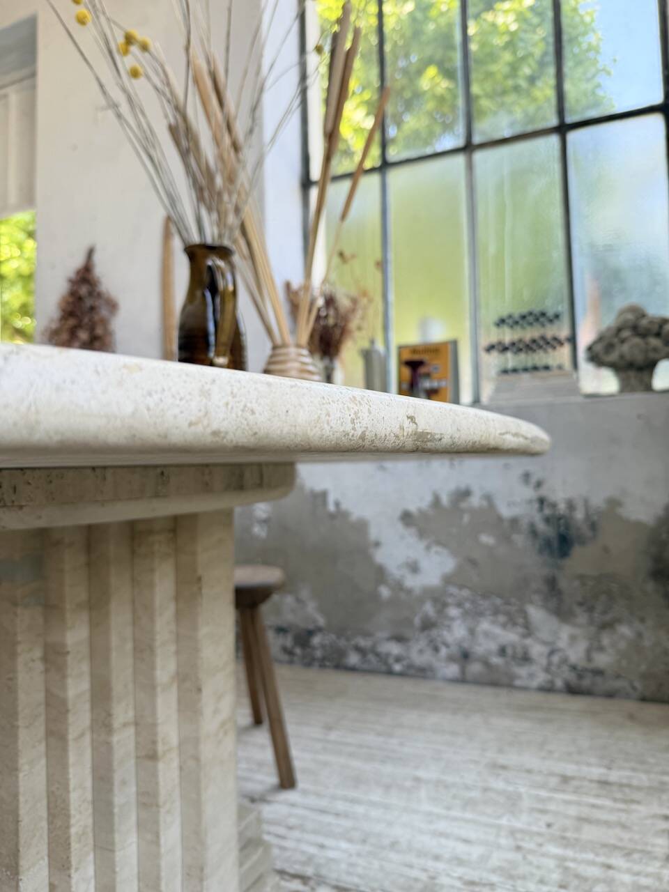 Travertine dining table 1970 Italy Tobia Scarpa