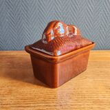 Vintage Rabbit Terrine in Glazed Ceramic - Brown Barbotine