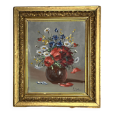 Huile sur toile nature morte bouquet signé Delaure XXème