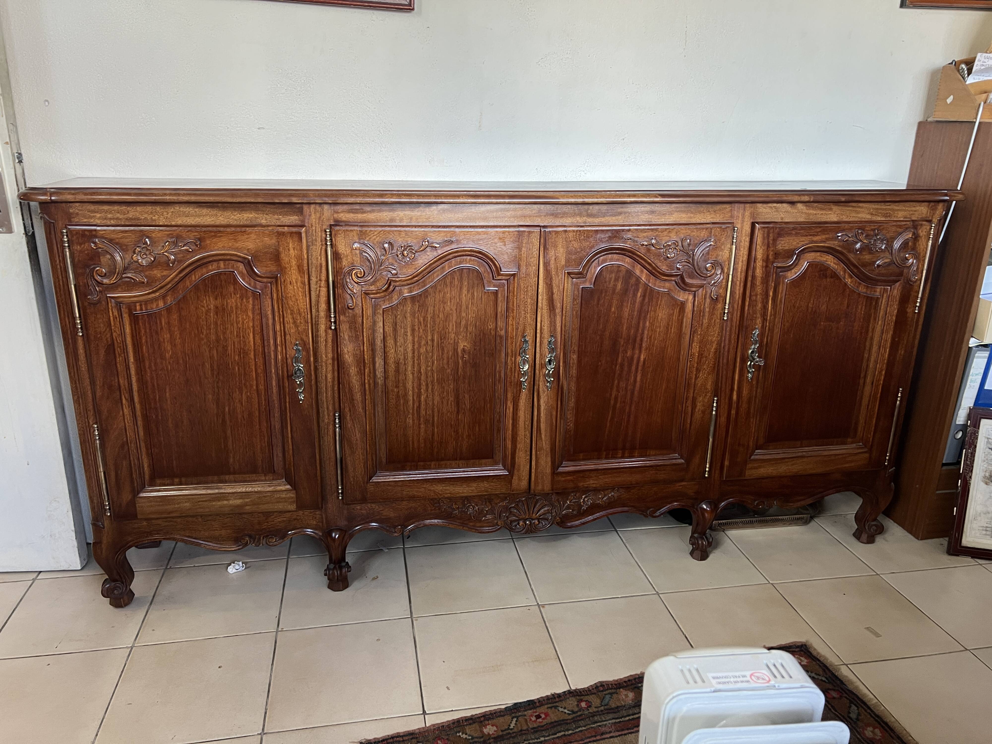Louis XV Style Sideboard in Mahogany with Four Doors