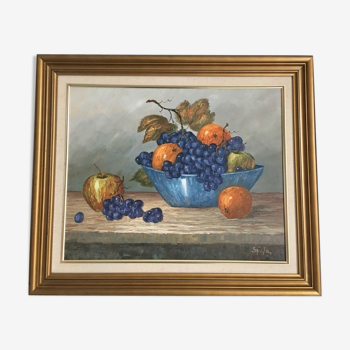 Tableau huile sur toile décor de fruits signé Lau Spigle