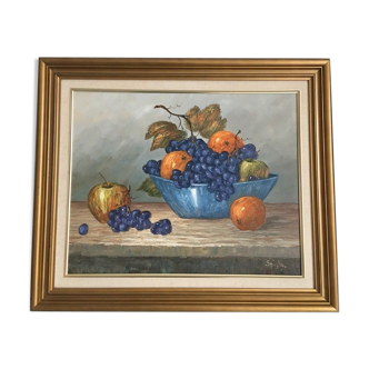 Tableau huile sur toile décor de fruits signé Lau Spigle
