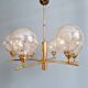 Brass chandelier with amber cracked glass globes, 1950s-60s