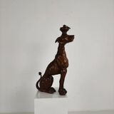 Hand-carved wooden greyhound statue - 20th century