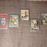 Set of 5 illustrations framed in glass the Fables of La Fontaine