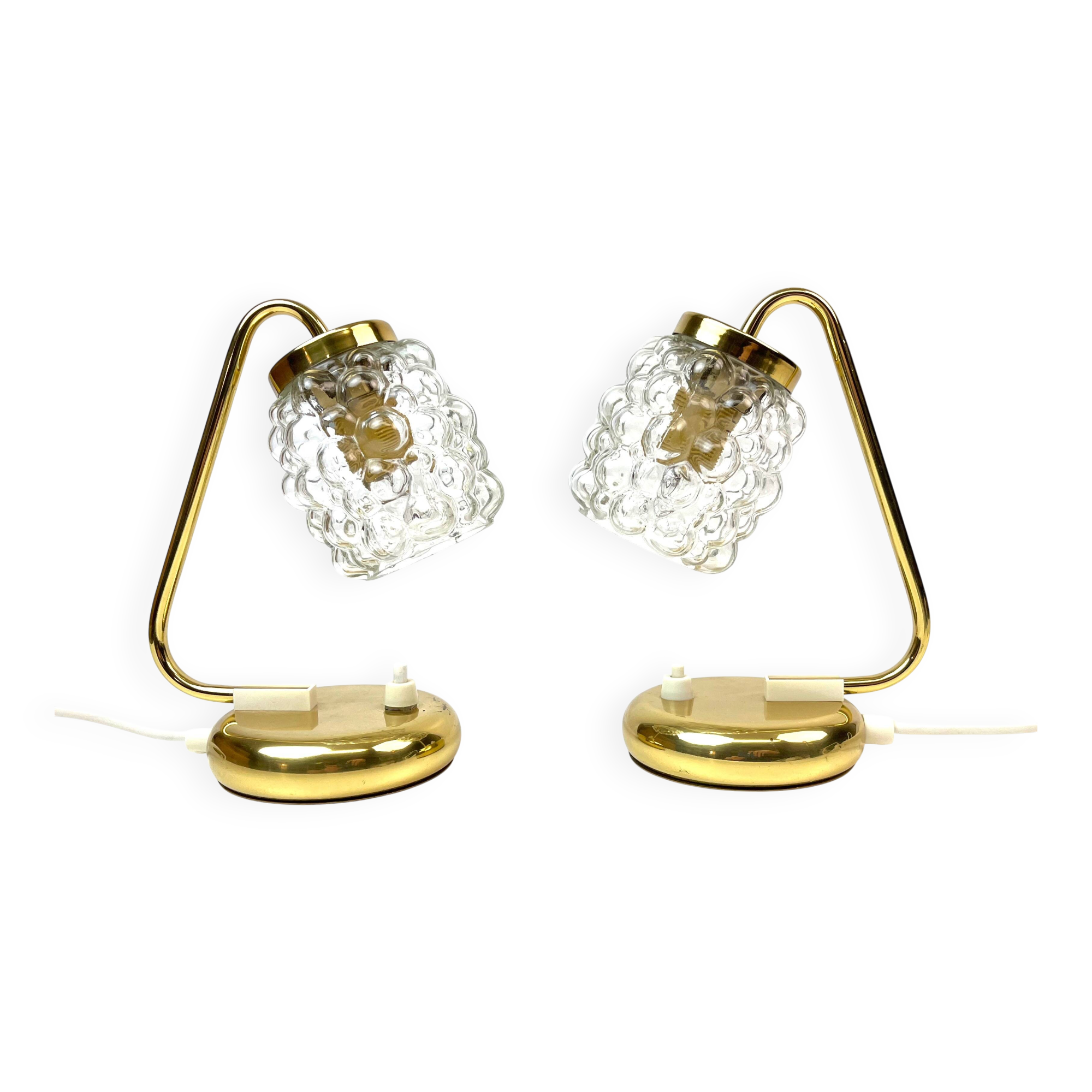 Pair Mid Century Bubble Glass bedside Lamps by Helena Tynell for Glashütte