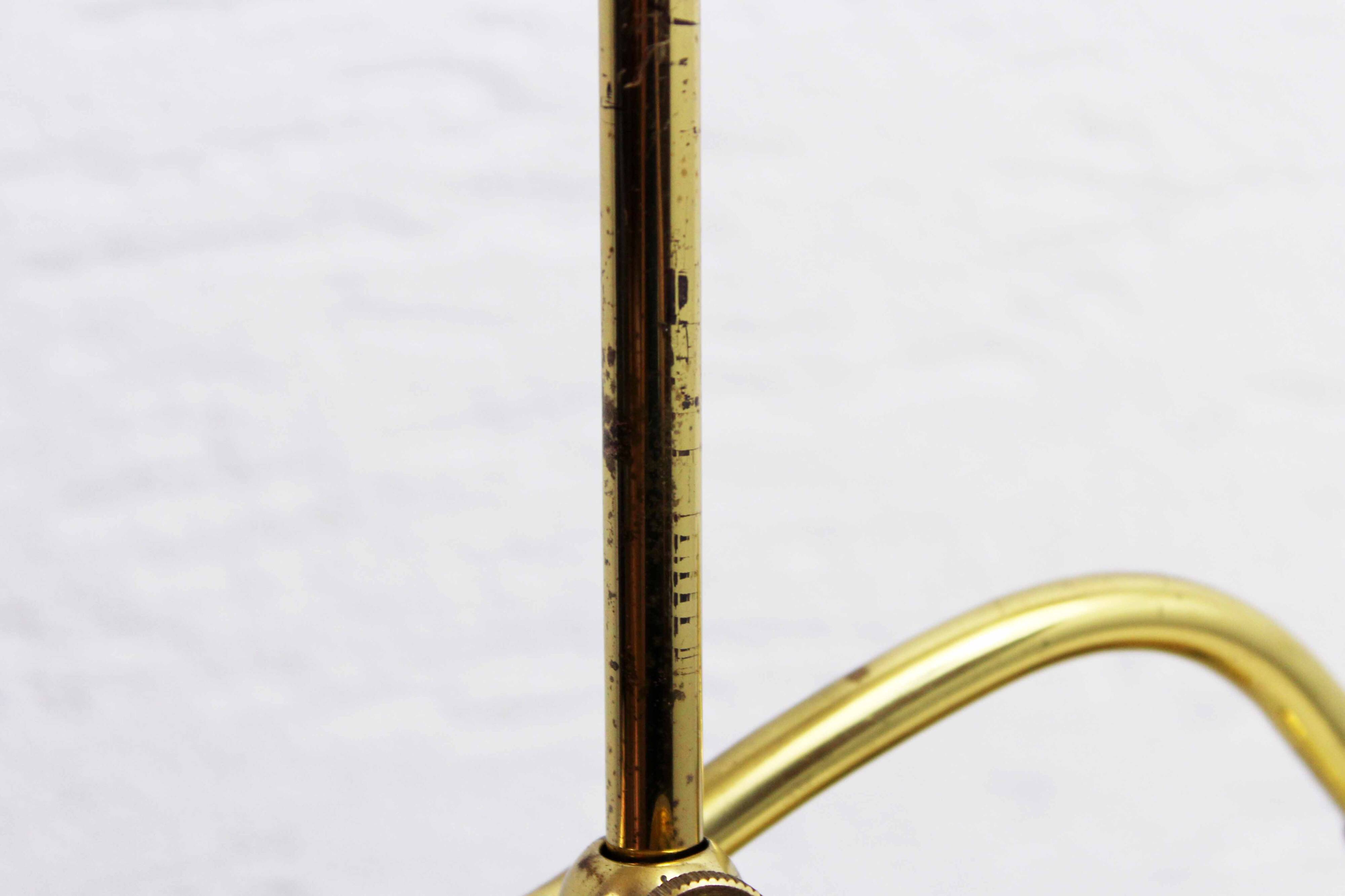 Brass and glass swan neck lamp