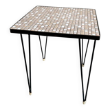 Vintage square side table with a mosaic ceramic top and hairpin legs