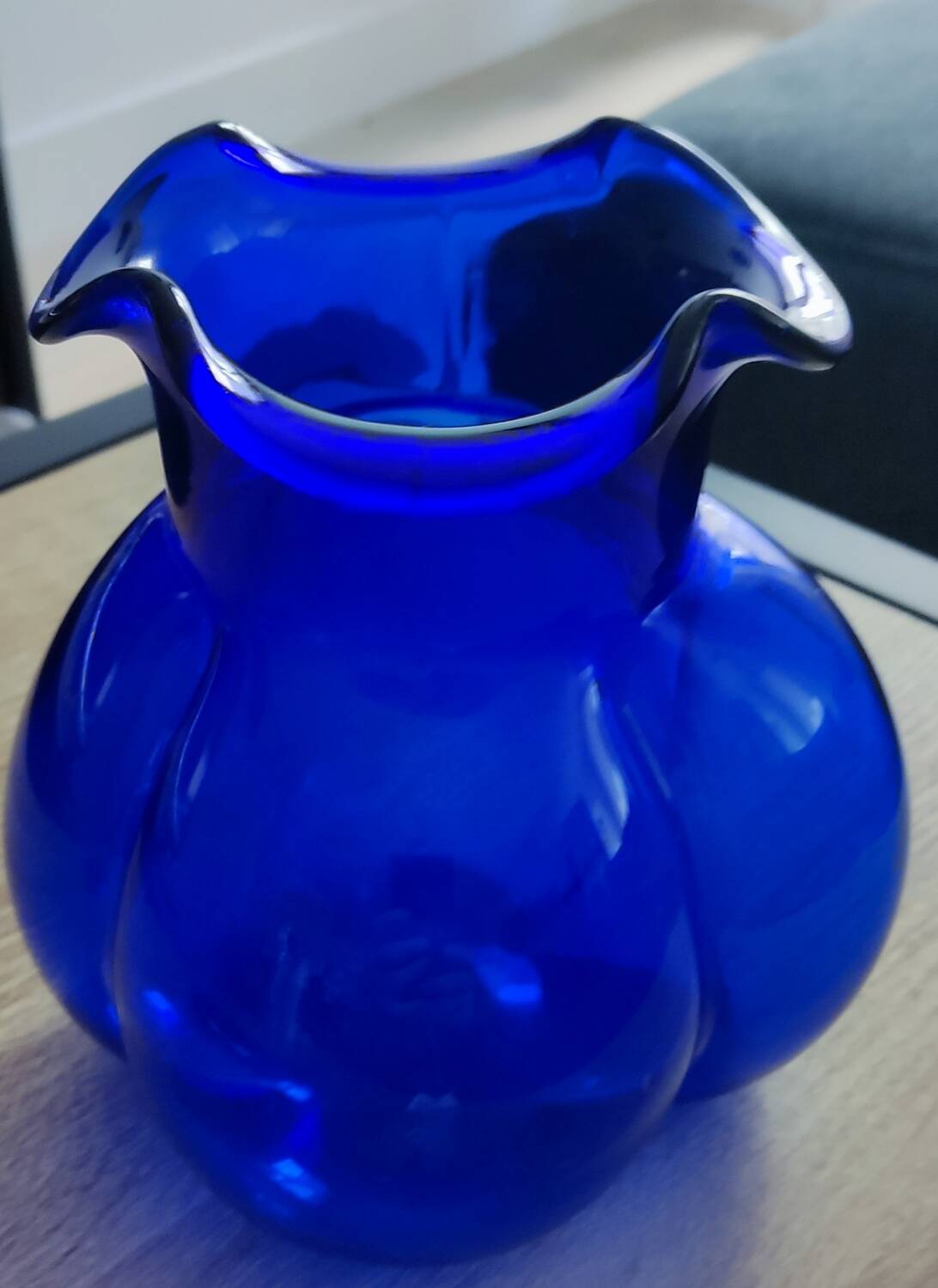 Vintage blue glass melon vase