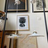 Pair of white glass hanging lamps