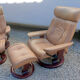 Pair of vintage original ekornes stressless armchairs with stool