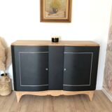 Superb Art Deco sideboard in matte black and raw wood