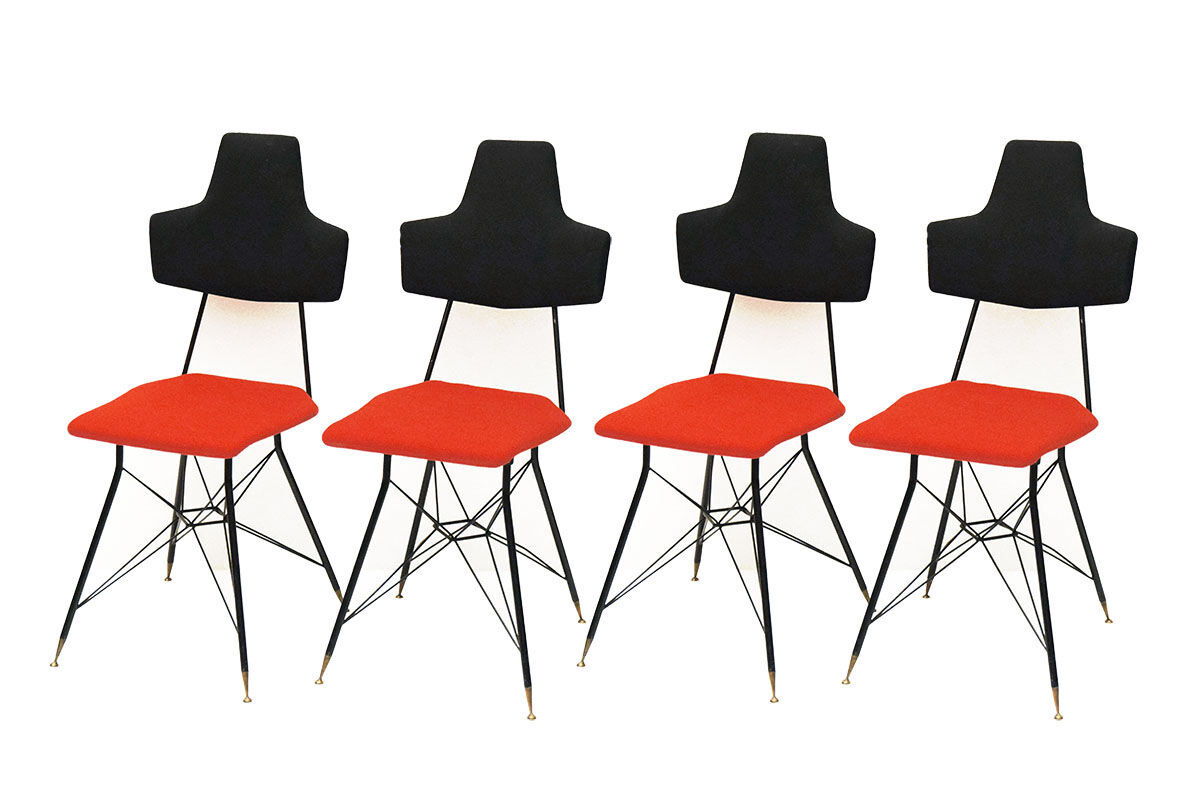 Italian Black & Red Dining Chairs, Set of 4